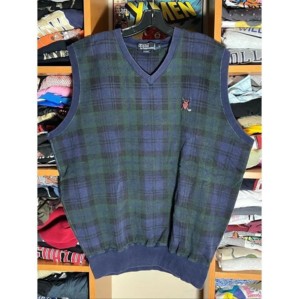 Vintage Polo Ralph Lauren Men’s Plaid Crest Sweater Vest Large
